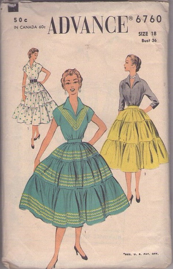 50 retro dresses Advance 6760 Vintage 50's Sewing Pattern Rockabilly Dress Set, 2 Piece – MOMSPatterns Vintage Sewing Wash dark colors separately 3 month to 18 month:20 Delightful Dreams Strapless Mini Beach_Wedding_Dress