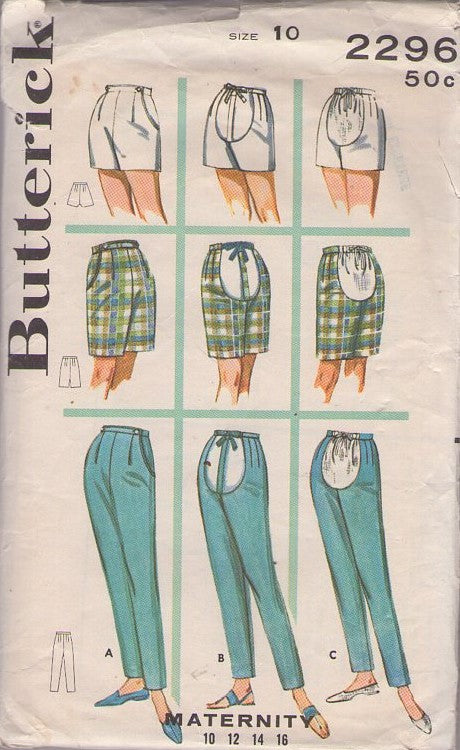 Butterick 2296 Vintage 60's Sewing Pattern Mod Kangaroo Pants Set, Tied Front, Kangaroo Belly Pouch 3 Styles Size 10