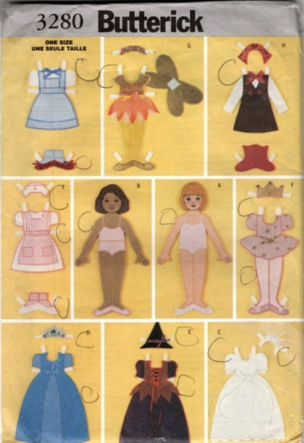 Butterick 3280 Retro 2001 Sewing Pattern Fabric Felt Paper Doll Set, Costumes, Dorothy Oz, Fairy, Nurse, Ballerina, Witch & MORE OZ
