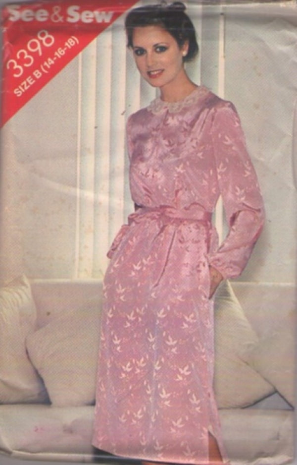 Butterick 3398 Vintage 80's Sewing Pattern See & Sew Shiny Fancy Secretary Dress, Easy Blouson Style Size 14-18