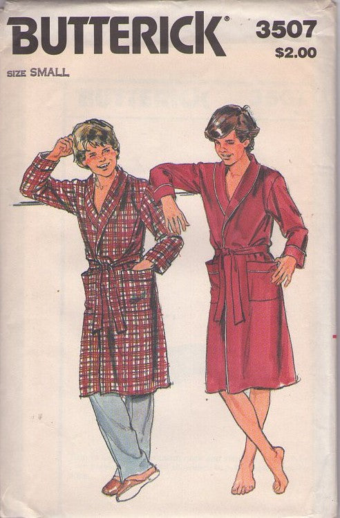 Butterick 3507 Vintage 70's Sewing Pattern Boy's Robes, Shawl Collar Wrap Around Bathrobe, Robe Set Size S