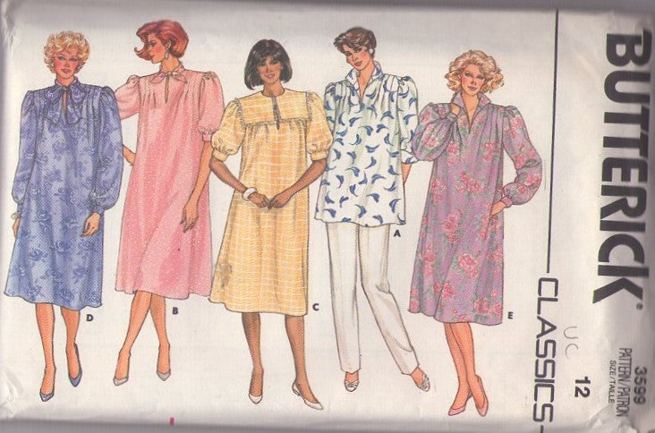 Butterick 3599 Vintage 80's Sewing Pattern Separates, Mother To Be Classics, Flared Secretary Tent Dress, Tunic Top Blouse & Pants with Panel Size 12