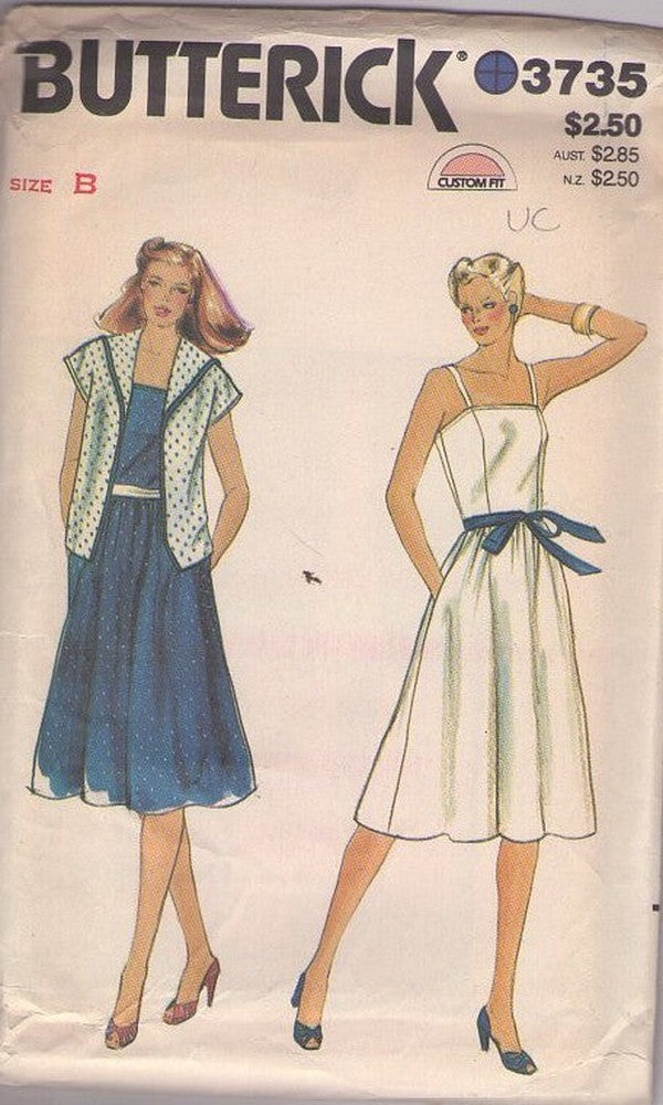 butterick dress patterns 3735 Vintage 80's Sewing Pattern Summer Sun Dress, Sundress, Sailor Collar Jacket Size B 12-16 Floral Embroidery Sweetheart Strapless Create a timeless and Color:#28-Dark Olive Jump-April25