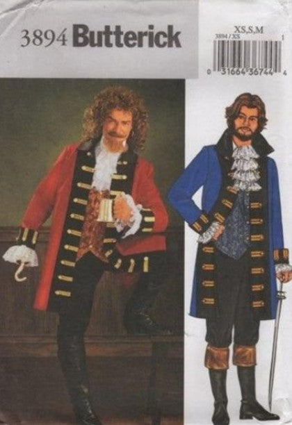 Butterick 3894 Retro 2003 Sewing Pattern Pirate Costumes, Swashbuckler, Jack Sparrow, Captain Hook Frock Coat, Vest, Knickers Breeches XS-M
