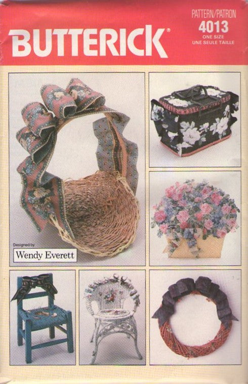 Butterick 4013 Vintage 80's Craft Sewing Pattern Baskets, Hangings, Victorian Style Wall Hangings and Baskets by Wendy Everett