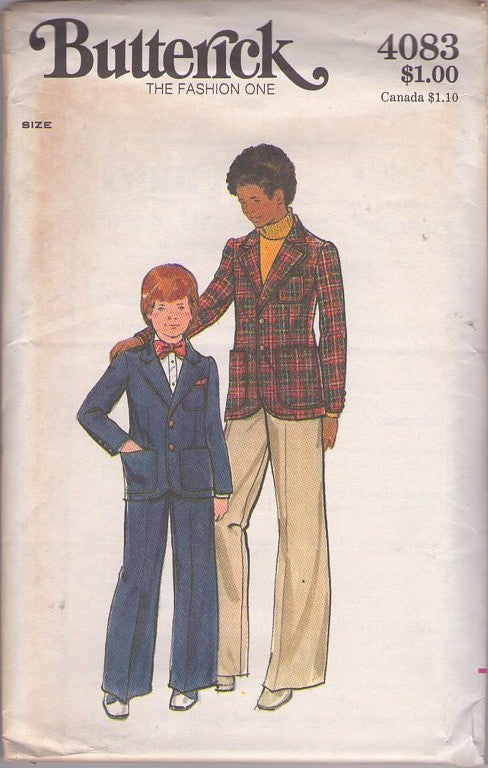 Butterick 4083 Vintage 70's Sewing Pattern Boys' Suit, Napoleon Dynamite, Retro First Dance, Blazer Jacket, Fly Front Trousers Size 8