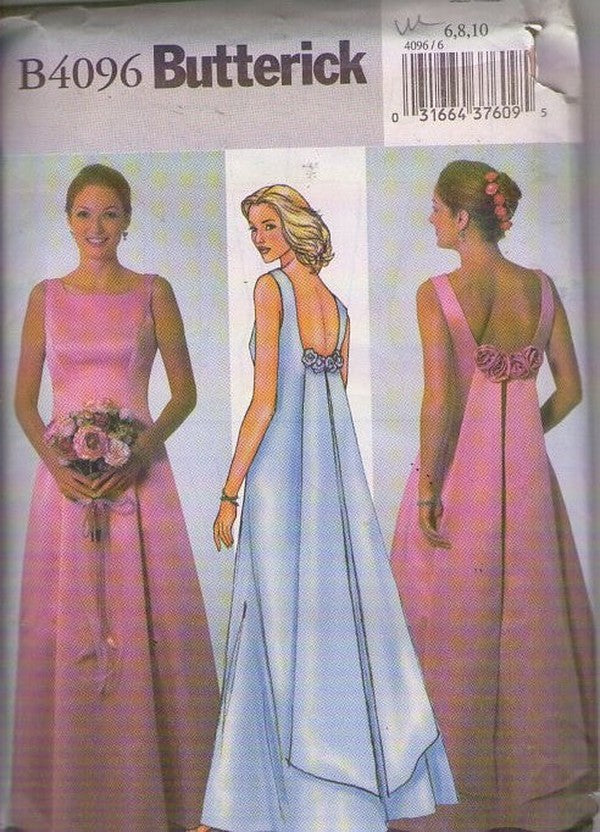Butterick 4096 Retro 2003 Sewing Pattern Formal Gowns, Back Drape Bridesmaid Dress, Wedding, Special Occasion Minimalist Styles Size 6-10