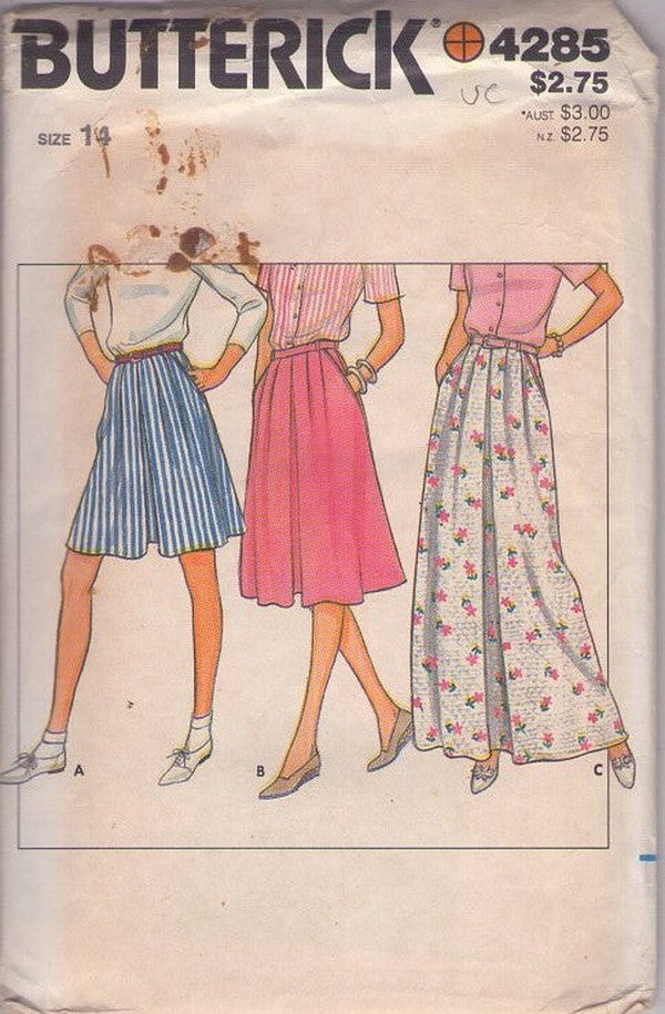 Butterick 4285 Vintage 80's Sewing Pattern Skirt Set, 3 Lengths Day to Night Secretary to Hostess Evening Skirt Set, Pockets, Inverted Front Pleat Size 14