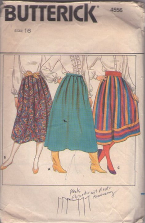 Butterick 4556 Vintage 80's Sewing Pattern Dirndl Skirt Set, Pleated, Full, Contrast Hem Band Size 16