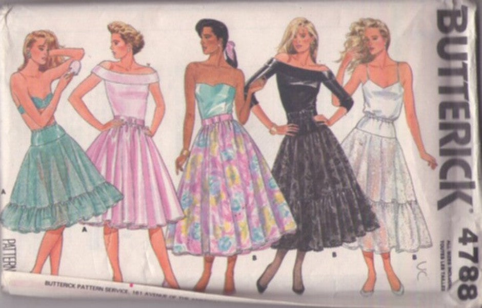 Butterick 4788 Vintage 80's Sewing Pattern Rockabilly Petticoat Set, Circular Skirt Slip, Crinoline & Skirt All Sizes