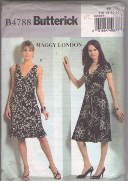 Butterick 4788 Retro 2006 Sewing Pattern Easy Wrap Dress, Designer Maggy London, Summer Secretary Styles Size 16-22