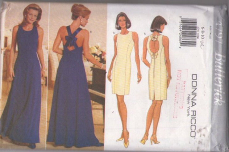 Butterick 4797 Retro 90's Sewing Pattern Formal Dress, Rear Interest, Designer Donna Ricco New York Open Circle or Criss Cross Back Princess Seams Party Dress, Evening Prom Gown Size 6-10