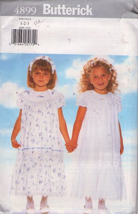 Butterick 4899 Retro 90's Sewing Pattern Girls' Modest Dress Set, Petticoat Slip, Headband, Angelic Victorian Looks Drop Waist Tea Length Gowns Size 1-3