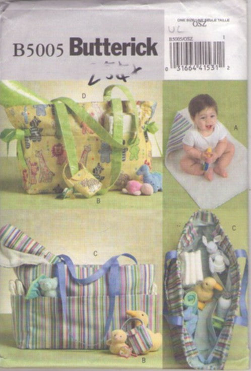 Butterick 5005 Retro 2007 Sewing Pattern Baby Crafts, Diaper Tote Bag, Travel, Changing Pad, Pacifier Case