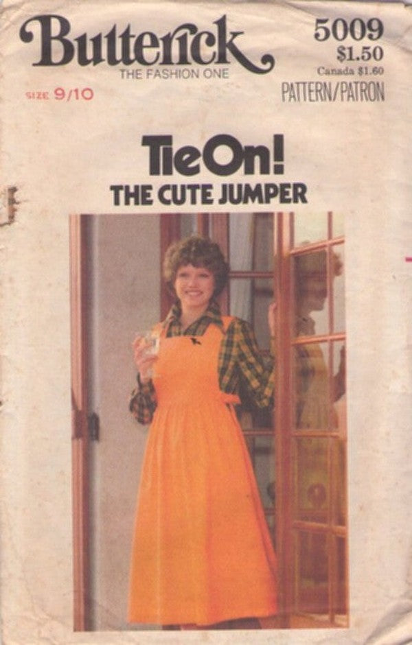 Butterick 5009 Vintage 70's Sewing Pattern Tie On The Cute Jumper, Apron Style, Tied Sides Dress Size 9/10
