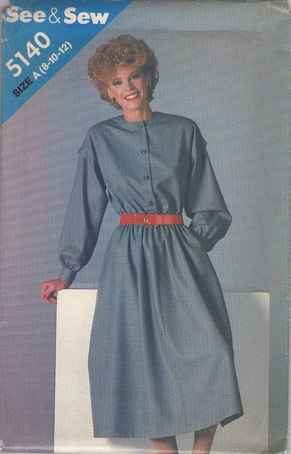 Butterick 5140 Vintage 80's Sewing Pattern Shirtwaist Dress, See & Sew Secretary Style Size 8-12