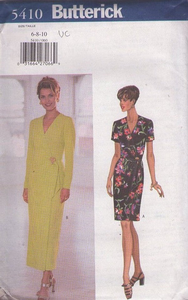 Butterick 5410 Retro 90's Sewing Pattern Mock Wrap Dress, Sarong Look, Evening Styles Size 12-16
