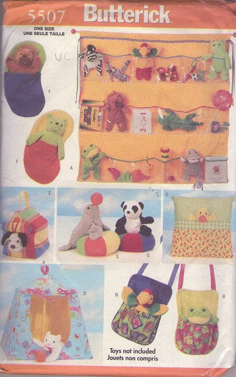 Butterick 5507 Vintage 90's Sewing Pattern Baby Crafts, Toy Organizers for Bean Bag Dolls