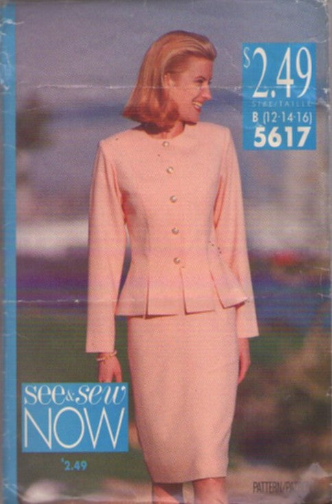 Butterick 5617 Vintage 90's Sewing Pattern Easy Suit Separates, See & Sew Now, Dynasty Power Suit, Carwash Flaps Suit Jacket Top, Slim Straight Skirt Size 12-16