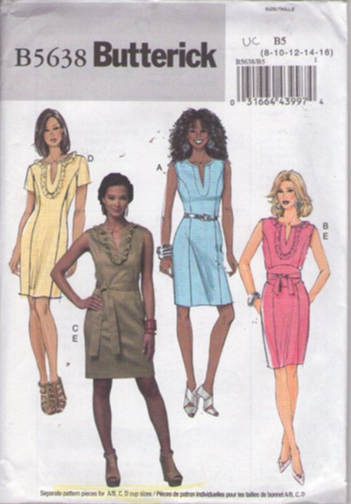 Butterick 5638 Retro 2011 Sewing Pattern Secretary Dress, Princess Seams Secretary Cocktail Party Dress Set Size 8-16