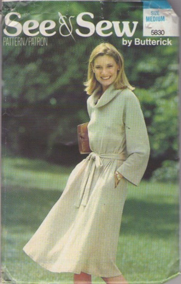 Butterick 5830 Vintage 80's Sewing Pattern Cowl Neck Dress, See & Sew Secretary Dress Easy Size M