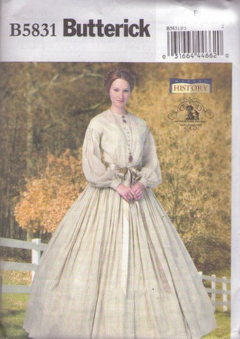Butterick 5831 Retro 2012 Sewing Pattern Historical Costumes, Making History Historical Southern Belle Ball Gown, Civil War Gone with the Wind Dress, Full Pleated Petticoat Slip Size 8-16