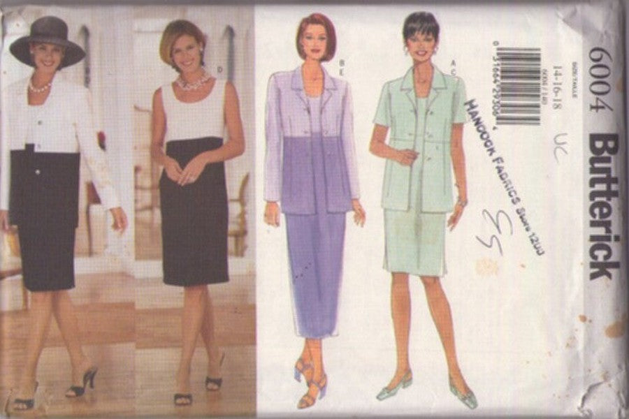 Butterick 6004 Retro 90's Sewing Pattern Dress and Jacket Ensemble, Mother of the Bride, Career, Evening Size 14-18