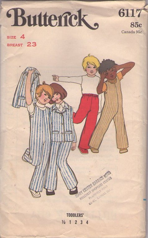 Butterick 6117 Vintage 70's Sewing Pattern Boys' & Girls' Overalls, Jackets, Pants, Easy to Sew, Elastic Waist Pants, Shoulder Sides & Button Coveralls, Overalls, Jacket Size 4