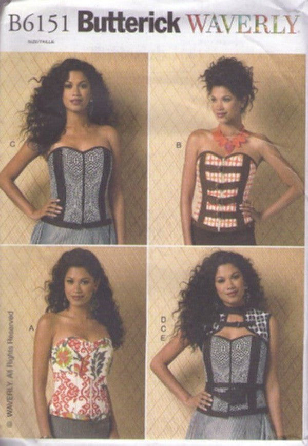 Butterick 6151 Retro 2014 Sewing Pattern Corset Tops, Waverly Strapless Shapely Bust Steam Punk, Pinup Girl Bustier, Boned Corset Tops, Shrug Vest Jacket, Pocket Belt Size 6-14