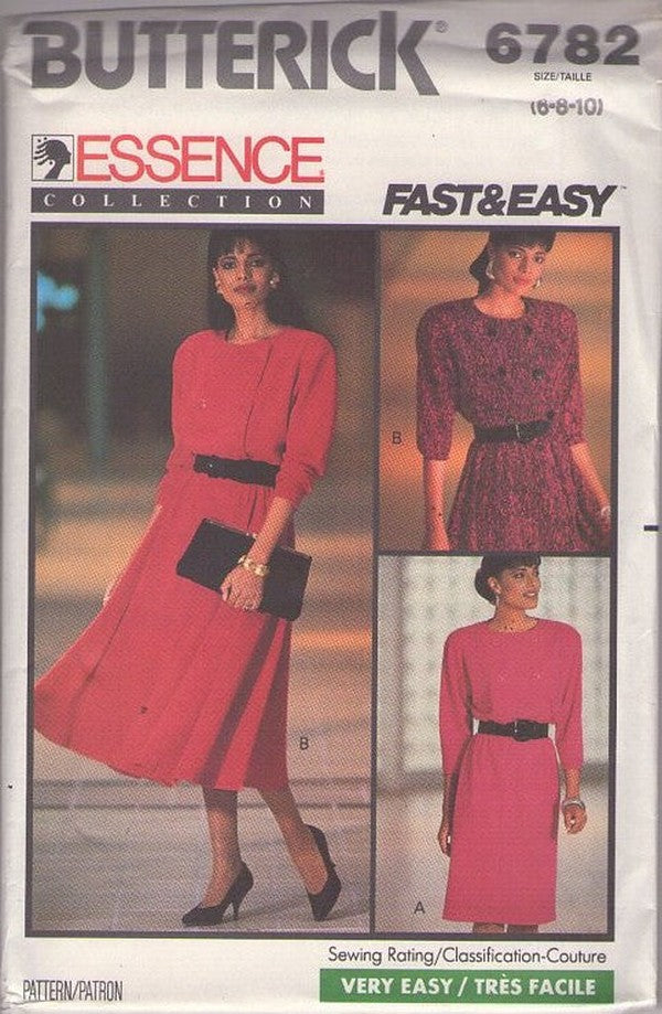 Butterick 6782 Vintage 80's Sewing Pattern Blouson Secretary Dress, Essence Collection, Fast & Easy 2 Styles Size 6-10
