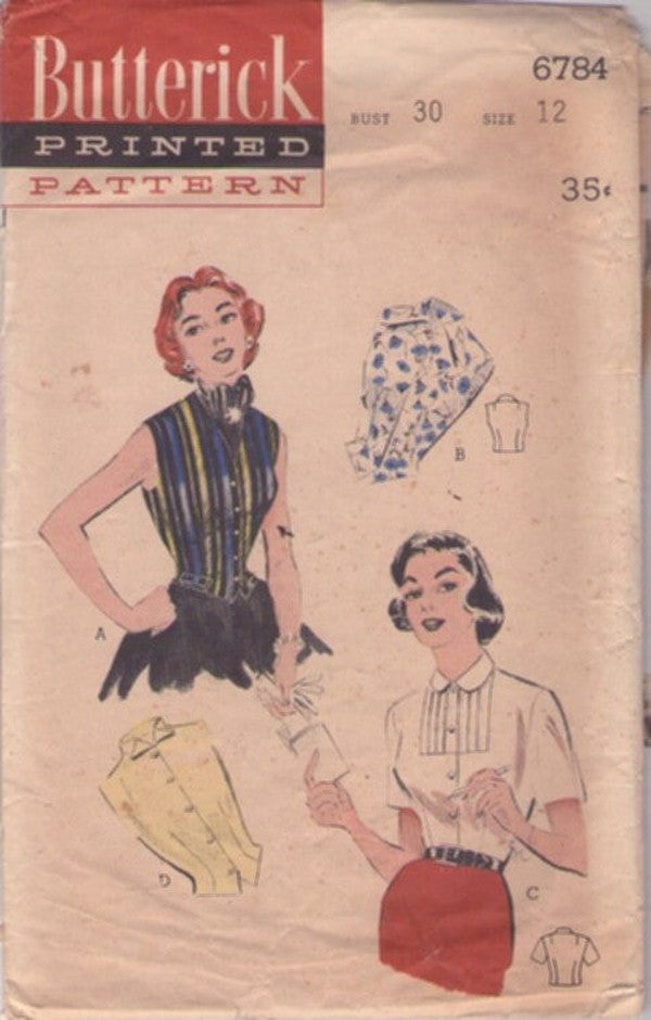 Butterick 6784 Vintage 50's Sewing Pattern Wasp Waist Fitted Vest, Rockabilly Weskit, Blouse Set Petite Size 12