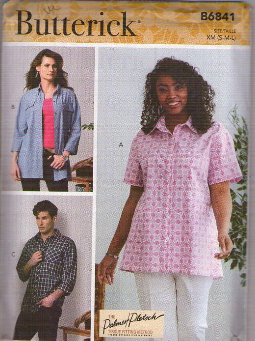Butterick 6841 Retro 2021 Sewing Pattern Men's & Women's Blouse, Shirt, Unisex Casual or Uniform Styles Size S-L