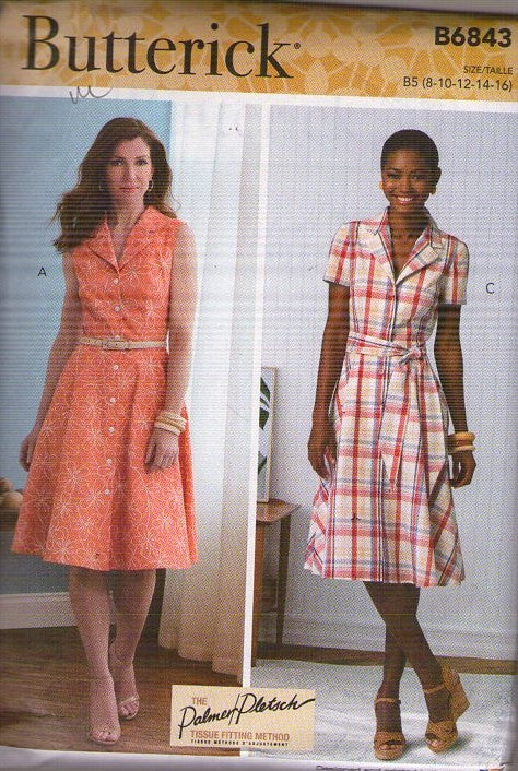 Butterick 6843 Retro 2021 Sewing Pattern Summer Secretary Dress, Button Front or Step In Styles, Size 8-16