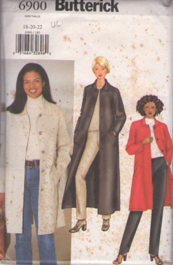 Butterick 6900 Retro 2001 Sewing Pattern Chic Y2K Jacket, Duster Coat, Winter Coats Set Size 18-22