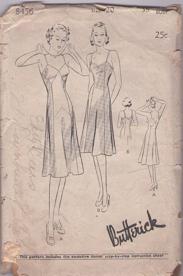 Butterick 8456 Vintage 30's Sewing Pattern Full Dress Slip Set, Diamond Cups, Bias and Shadow Panel Options Size 20