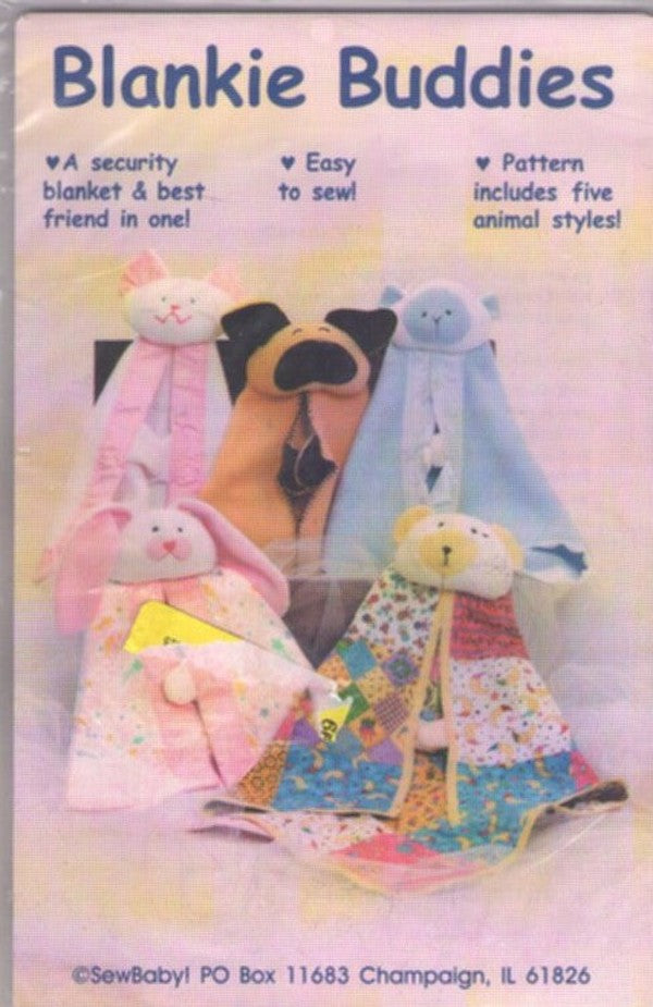 Sew Baby 1 Retro 90's Sewing Pattern Blankie Buddies, Security Blanket, Cuddle Toy, Easy to Sew, 5 Styles
