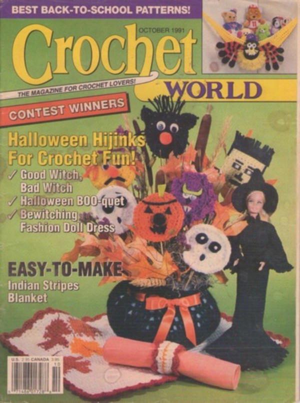 Crochet World Magazine Vintage 90's Crochet Pattern October 1991 Issue, Contest Winners, Halloween, Blankets, Pillows, Toys