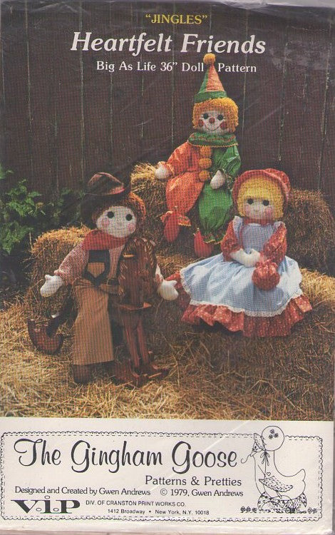 The Gingham Goose GGP005 Vintage 70's Sewing Pattern Doll, Heartfelt Friends Jingles The Clown Lifesize Toddler Friend Doll, 36 Toy"