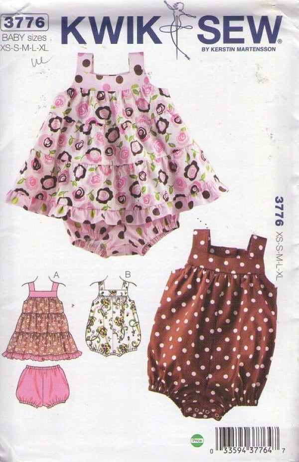 Kwik Sew 3776 Retro 2010 Sewing Pattern Baby Tiered Summer Sun Dres, Bloomer Panties, Snap Crotch Sunsuit Romper Size XS-XL