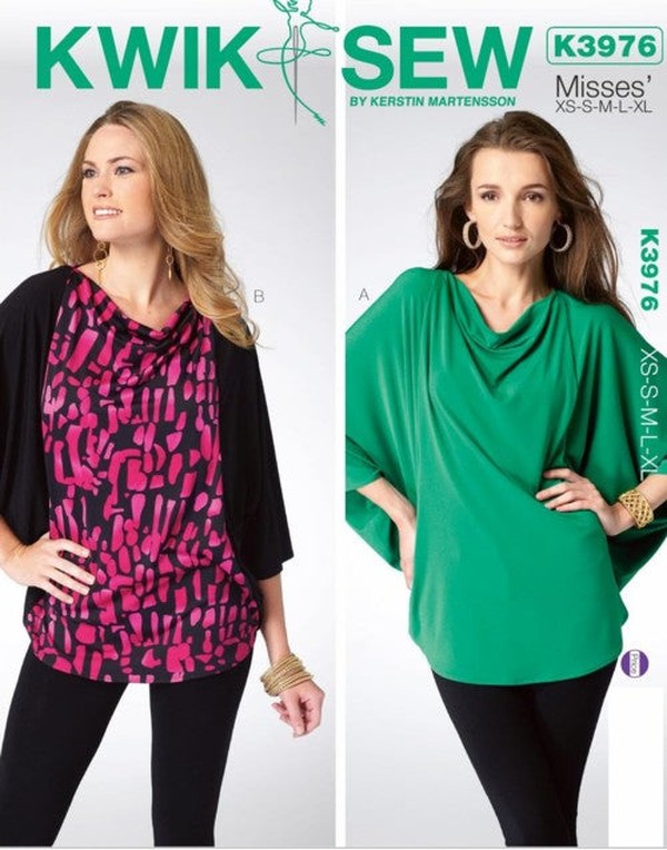 Kwik Sew 3976 Retro 2012 Sewing Pattern Batwing Shirt, Easy Draped Pullover Top 2 Styles Size XS-XL