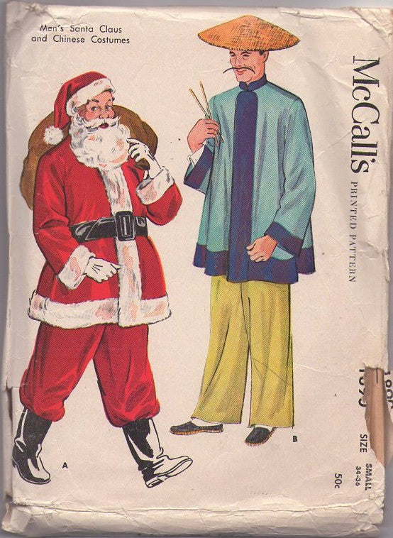 McCall's 1890 Vintage 50's Sewing Pattern Santa Costumes, Classic Retro Santa Claus Christmas Costume, Chinese Man Pajamas, Confucious, Kung Fu Master Po Costumes Size S