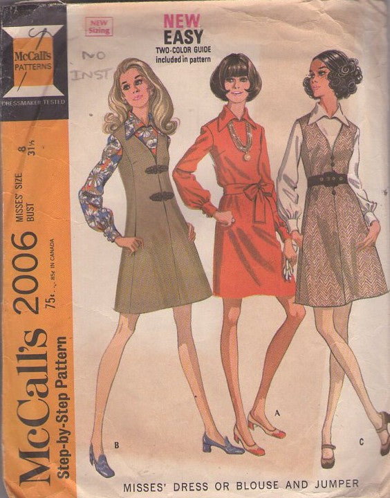McCall's 2006 Vintage 60's Sewing Pattern Mod Separates, Secretary V Neck Frog Toggle Jumper, Mini Dress & Blouse Size 14