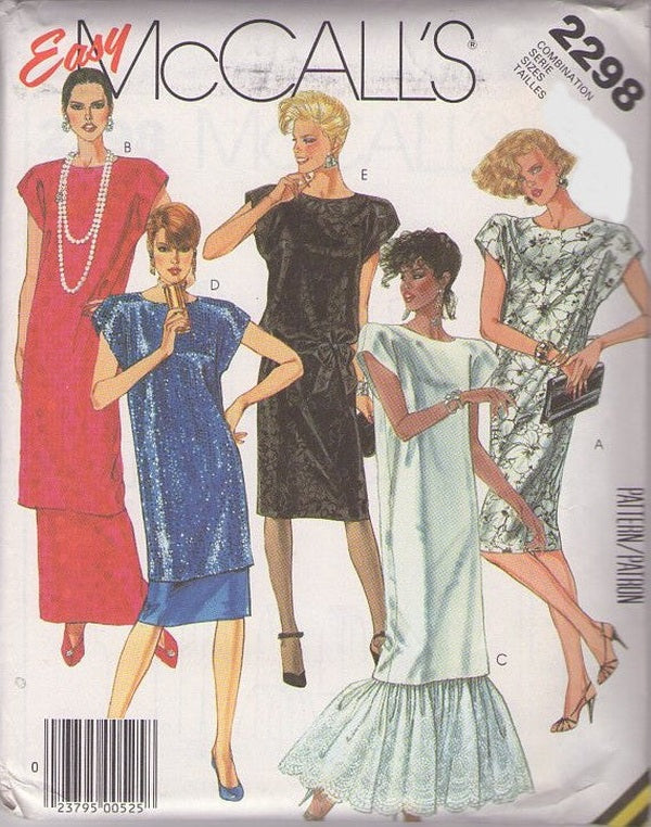 McCall's 2298 Vintage 80's Sewing Pattern Evening Separates, Art Deco Look, Easy Boxy Long Cocktail Party 20s Flapper Tunic & Mermaid Flounce Skirt Size S