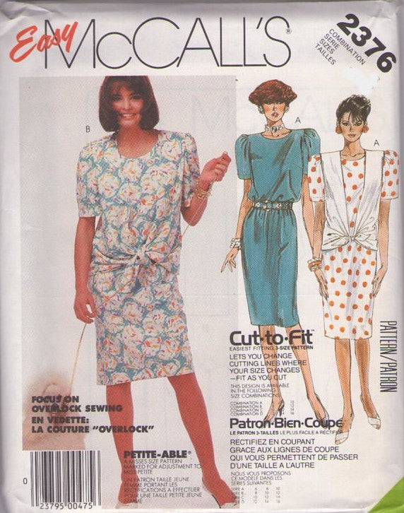 McCall's 2376 Vintage 80's Sewing Pattern Secretary Ensemble, Jacket Coat, Dress, Vest Size 8-12