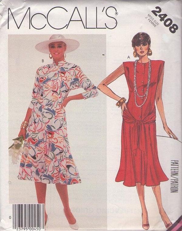 McCall's 2408 Vintage 80's Sewing Pattern Cocktail Party Dress, Sash Waist, Princess Seams 2 Styles Size 10