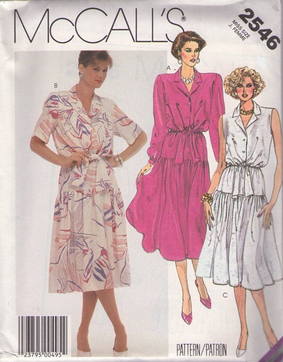 McCall's 2546 Vintage 80's Sewing Pattern Secretary Dress, Dynasty Era, Shirtwaist Dress, Flared Skirt with Hip Yoke Size 12