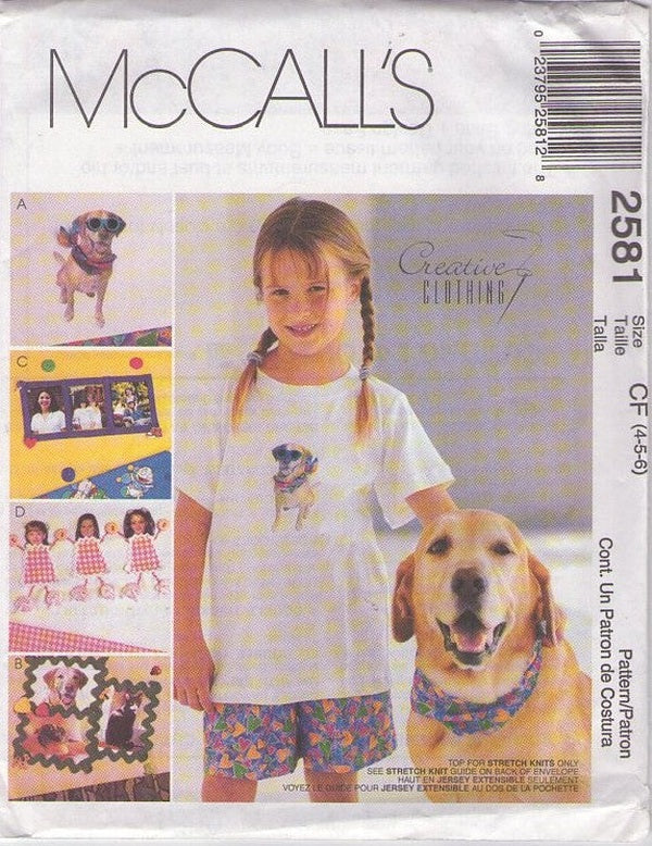 McCall's 2581 Retro 2000 Sewing Pattern Girls' Tops, Shorts, Creative Clothing, Wearable Art Photo Appliques Tshirt, Shorts Size 4-6