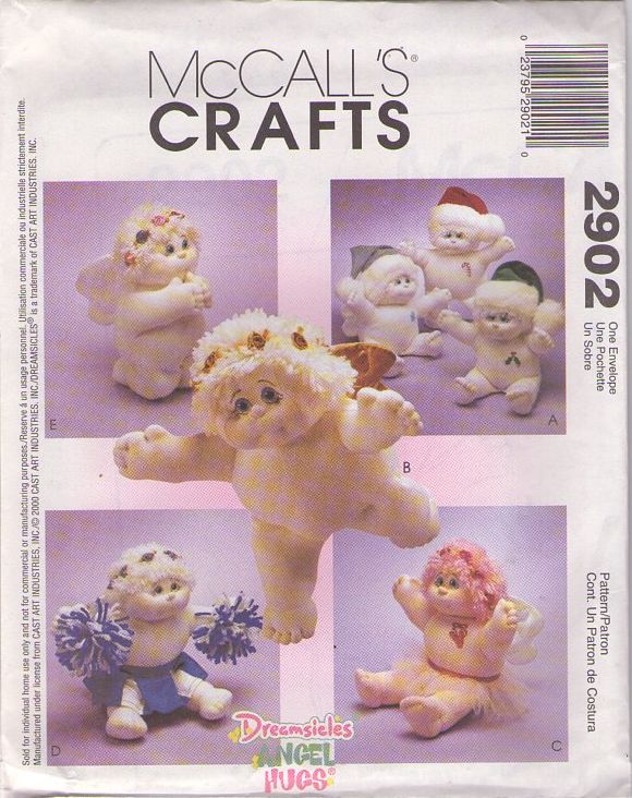 McCall's 2902 Retro 2000 Sewing Pattern Angel Doll Crafts, Valentines' Day, Plush, Heavenly Cherub, Stuffed Dreamsicles Angel Hugs Dolls 5 Styles