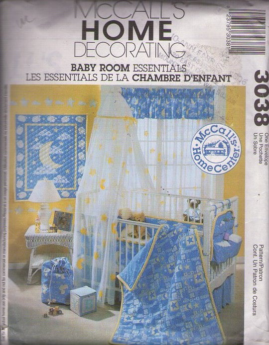 McCall's 3038 Retro 2000's Sewing Pattern Nursery Decor, Home Decorating, Baby Essentials, Starry Night, Sleep Moon Theme Nursery Covers, Bumper, Canopy, Rocker Cushion Caddy, MORE