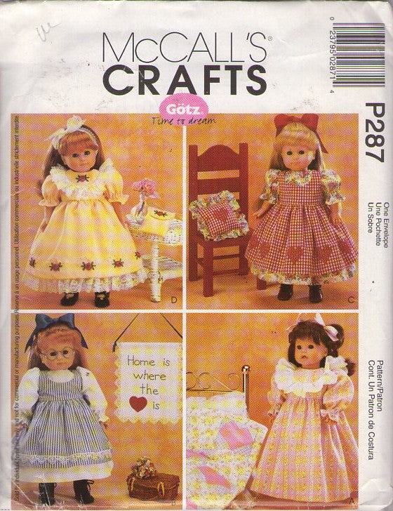 McCall's 3275 P287 Retro 2001 Sewing Pattern Doll Crafts, GOTZ Time to Dream, 18" American Girl Doll Fancy Dress Wardrobe, Nightgown, & More
